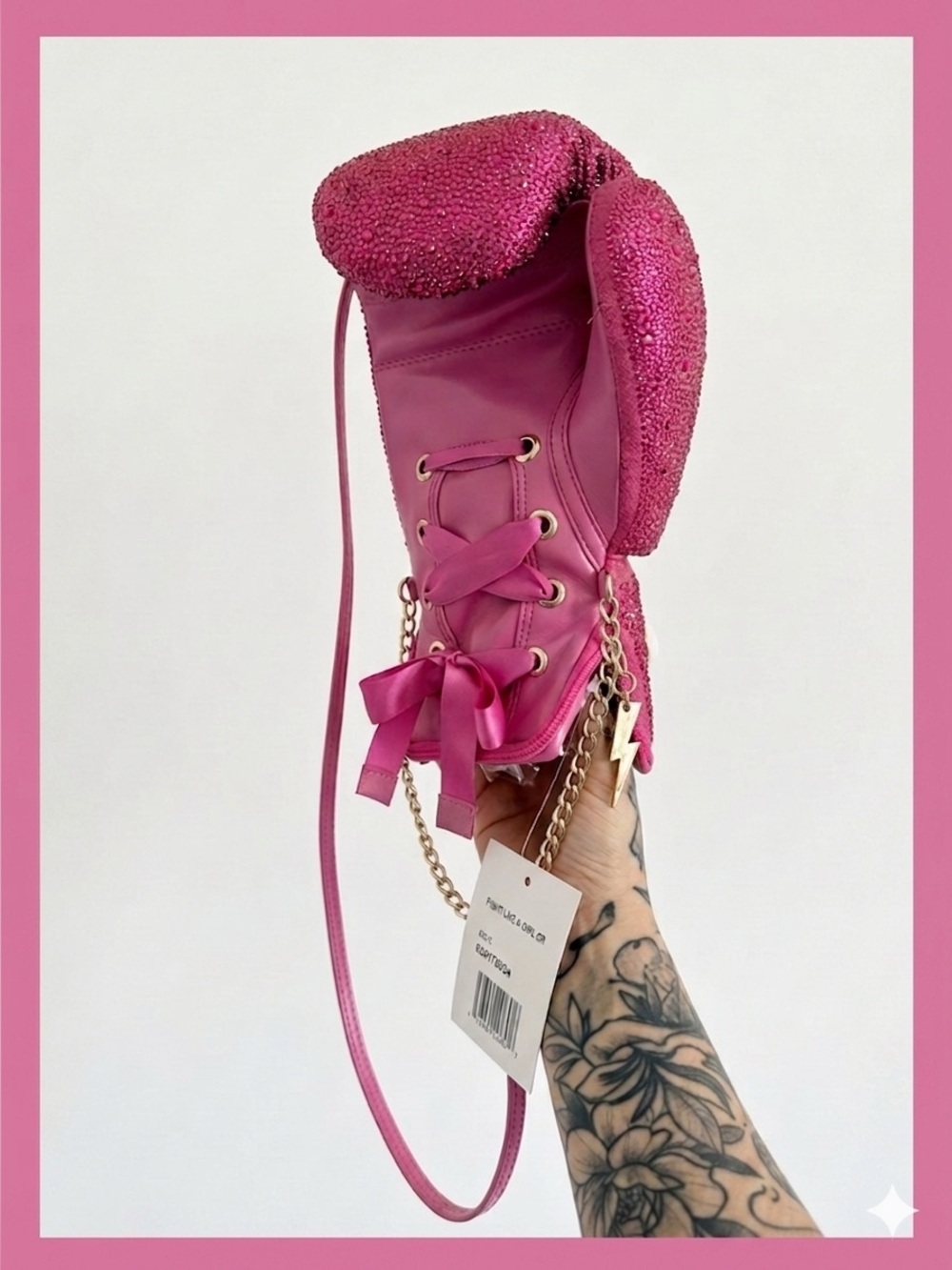 NWT Betsey Johnson Rare Pink Rhinestone Boxing Glove Crossbody Purse & Dust Bag